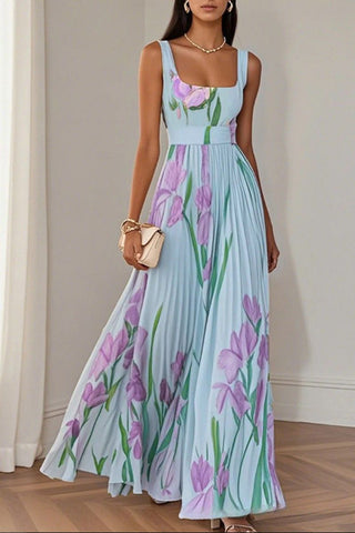 Floral Pleated Vacation Dress