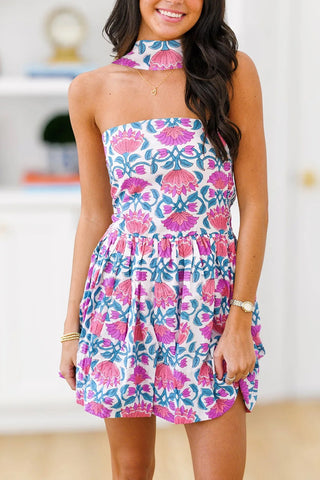 Halter Neck Floral Mini Dress