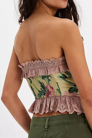 Strapless Lace Trim Floral Camisole