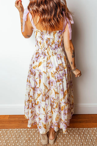 Abstract Floral Frilly Knot Strap Dress