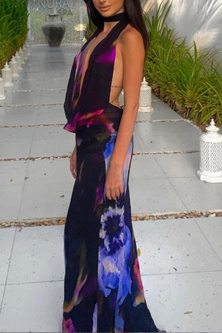 Floral Print Halter Maxi Dress