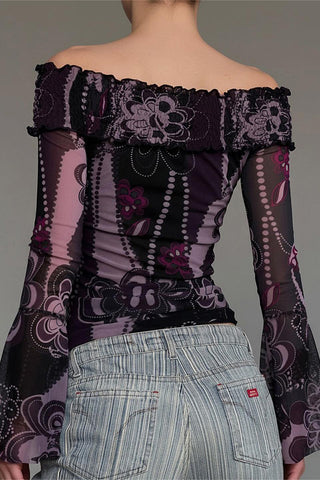 Off-Shoulder Floral Mesh Top