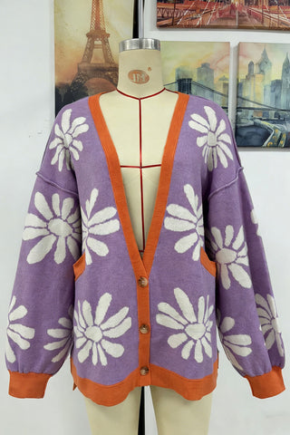 Floral Patterned Button-Front Cardigan