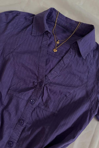 Short Sleeve Collared Button-Up Blouse