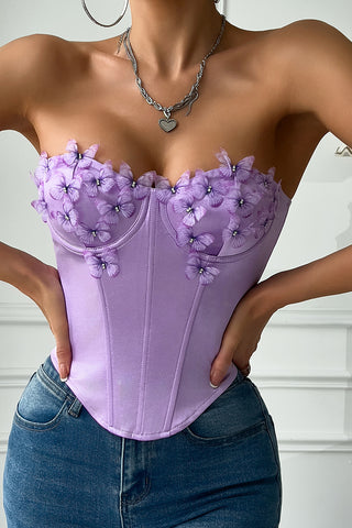 Floral Appliqué Corset Tank Top
