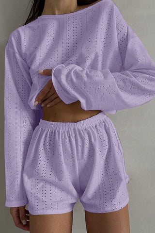 Eyelet Crop Top and Shorts Set