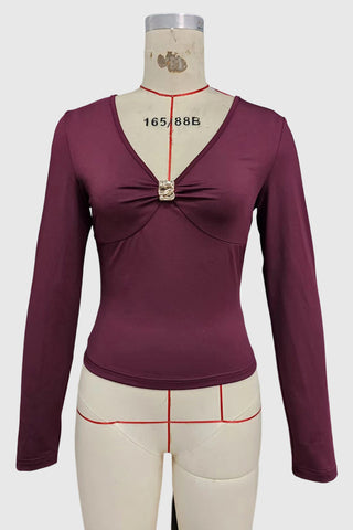 Deep V-Neck Long Sleeve Top