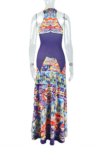 Sleeveless Maxi Dress with Artistic Print