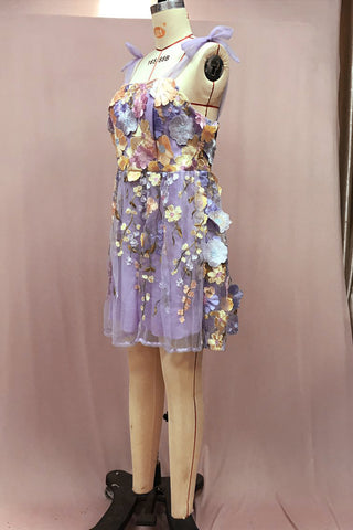 Floral Mesh Sundress with Tie Straps
