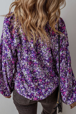 Floral V-Neck Blouse with Flowing Sleeves