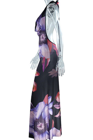 Halter Neck Floral Maxi Dress