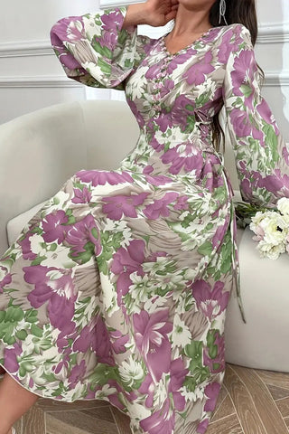 Floral Print Lace-Up Casual Dress