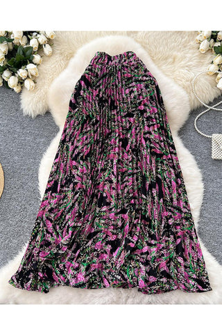 Floral Pleated Maxi Skirt