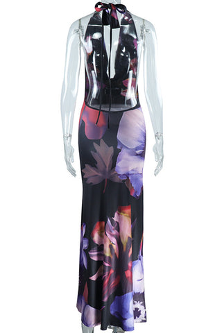 Halter Neck Floral Maxi Dress