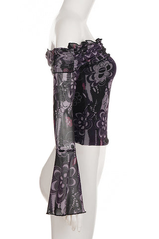 Off-Shoulder Floral Mesh Top