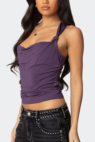 Knotted Shoulder Ruched Tank Top