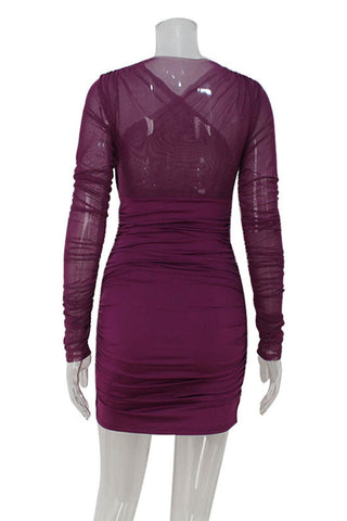 Ruched Long-Sleeve Evening Dress