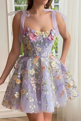 Floral Mesh Sundress with Tie Straps