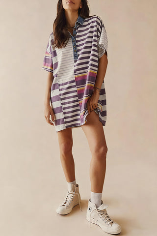 Striped Casual Belted Shirt Dress