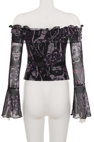 Off-Shoulder Floral Mesh Top