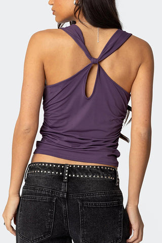 Knotted Shoulder Ruched Tank Top