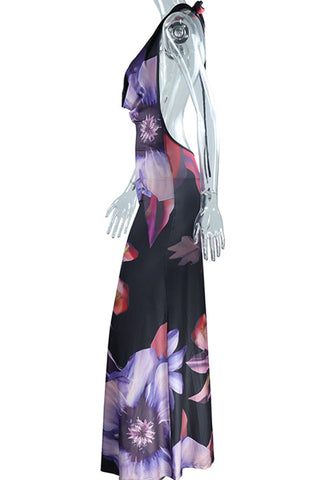 Floral Print Halter Maxi Dress