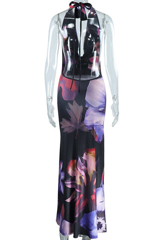 Floral Print Halter Maxi Dress