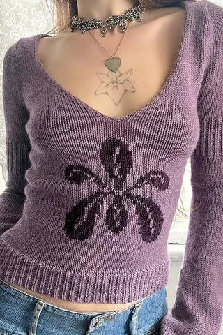 V-Neck Sweater with Graphic Detail