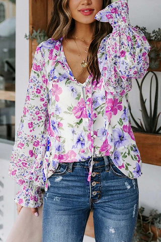 Floral Smocked Sleeve Blouse