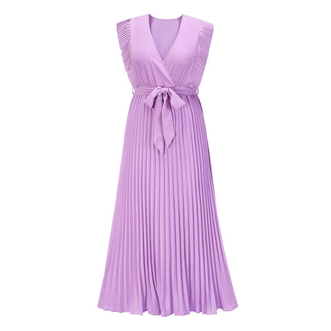 Wrap-Pleated Casual Maxi Dress