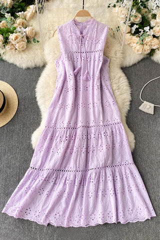 Button-Front Eyelet Maxi Dress