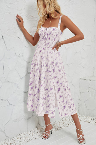 Floral Print Sundress with Slit Detail