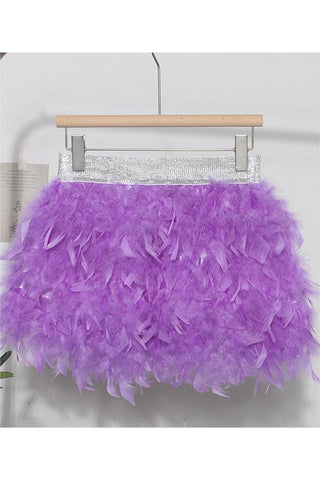 Feathered Mini Skirt with Glitter Waistband