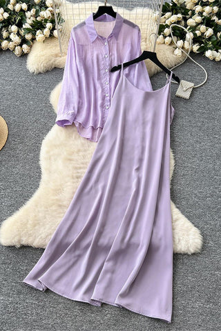 Elegant Cami Dress and Button-Up Set