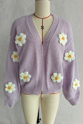 Floral Embellished Open-Front Cardigan
