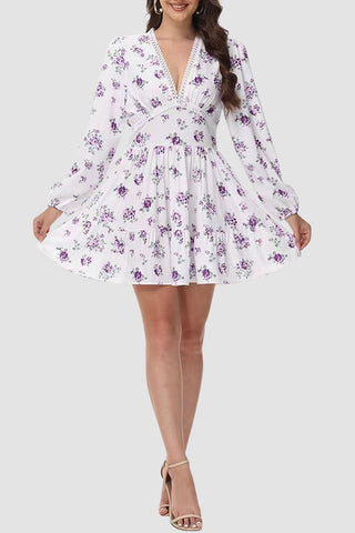 Floral Puff Sleeve Casual Dress