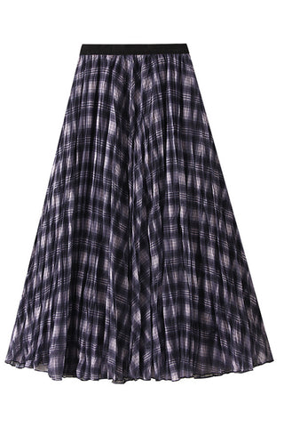 Pleated Plaid Maxi Skirt
