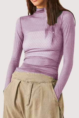 Sheer Turtleneck Long Sleeve Blouse