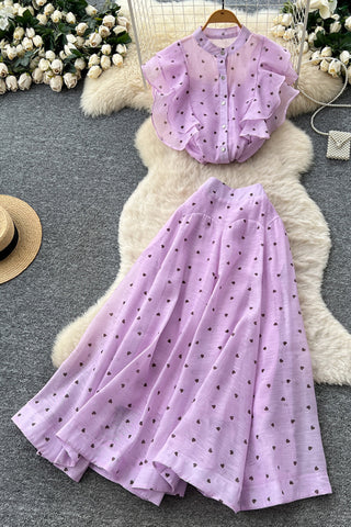 Elegant Polka Dot Skirt Set