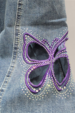 Patterned Wide-Leg Denim Jeans