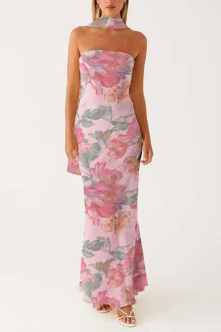 Floral Halter Evening Dress