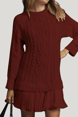 Cable Knit Casual Dress with Pleated Skirt