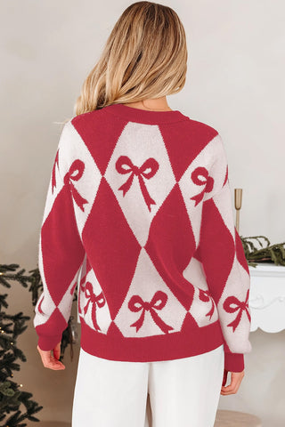 Bow Print Pattern Loose Sweater