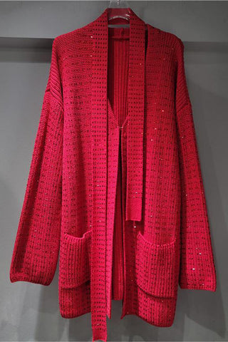 Embellished Open-Front Knit Cardigan