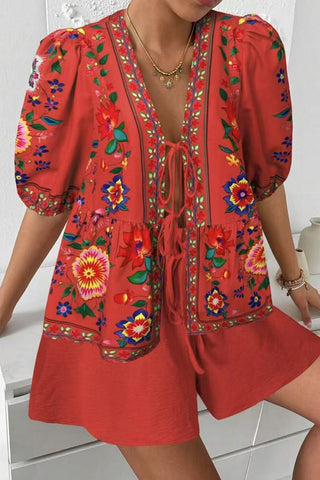 Floral Tie-Front Short Set