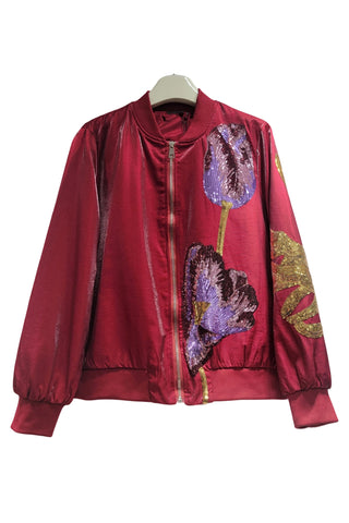 Floral Embellished Zip-Up Jacket