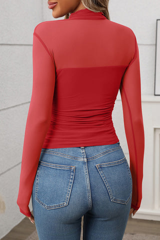 Sheer Mock Neck Mesh Top