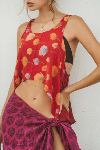 Printed Tank Top with Asymmetrical Hem