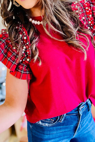 Ruffle Sleeve Plaid Blouse
