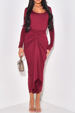 Twist Front Long Sleeve Maxi Dress